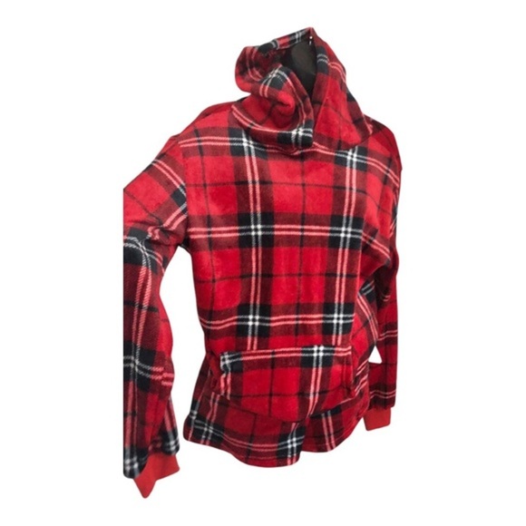 Red plaid 2piece velour hoodie and shorts set size small brand new - Picture 6 of 13